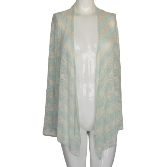 new FRANCESCA BUTTONS Sweater, M, Mint/Off-white, waterfall Open Front, LS - Picture 12 of 12